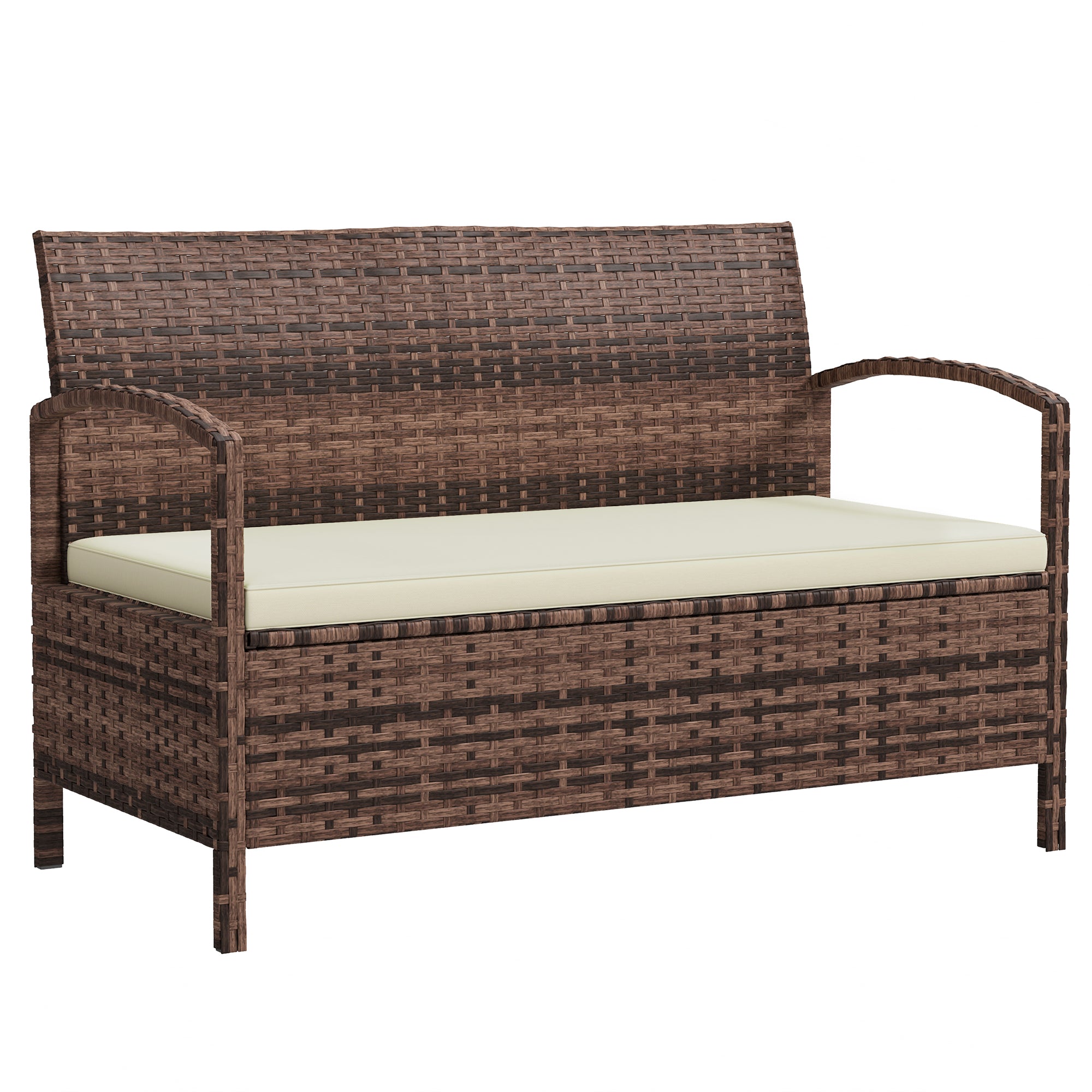 Poly Rattan 2 Seater Garden Bench with Cushion And 125L Storage - Velmora