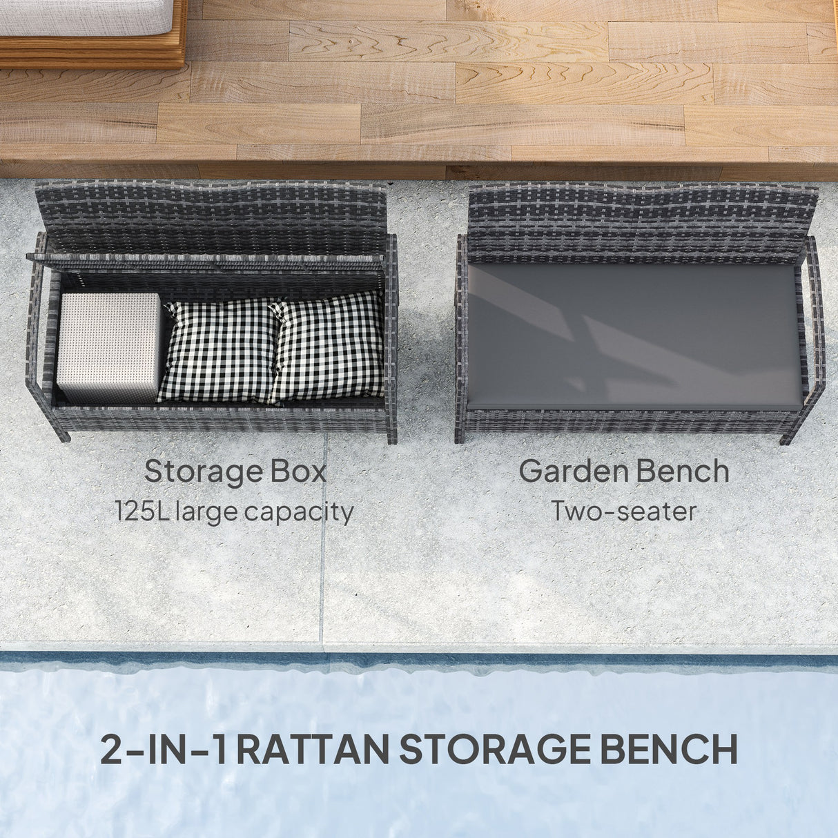 Poly Rattan 2 Seater Garden Bench with Cushion And 125L Storage - Velmora