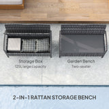 Poly Rattan 2 Seater Garden Bench with Cushion And 125L Storage - Velmora