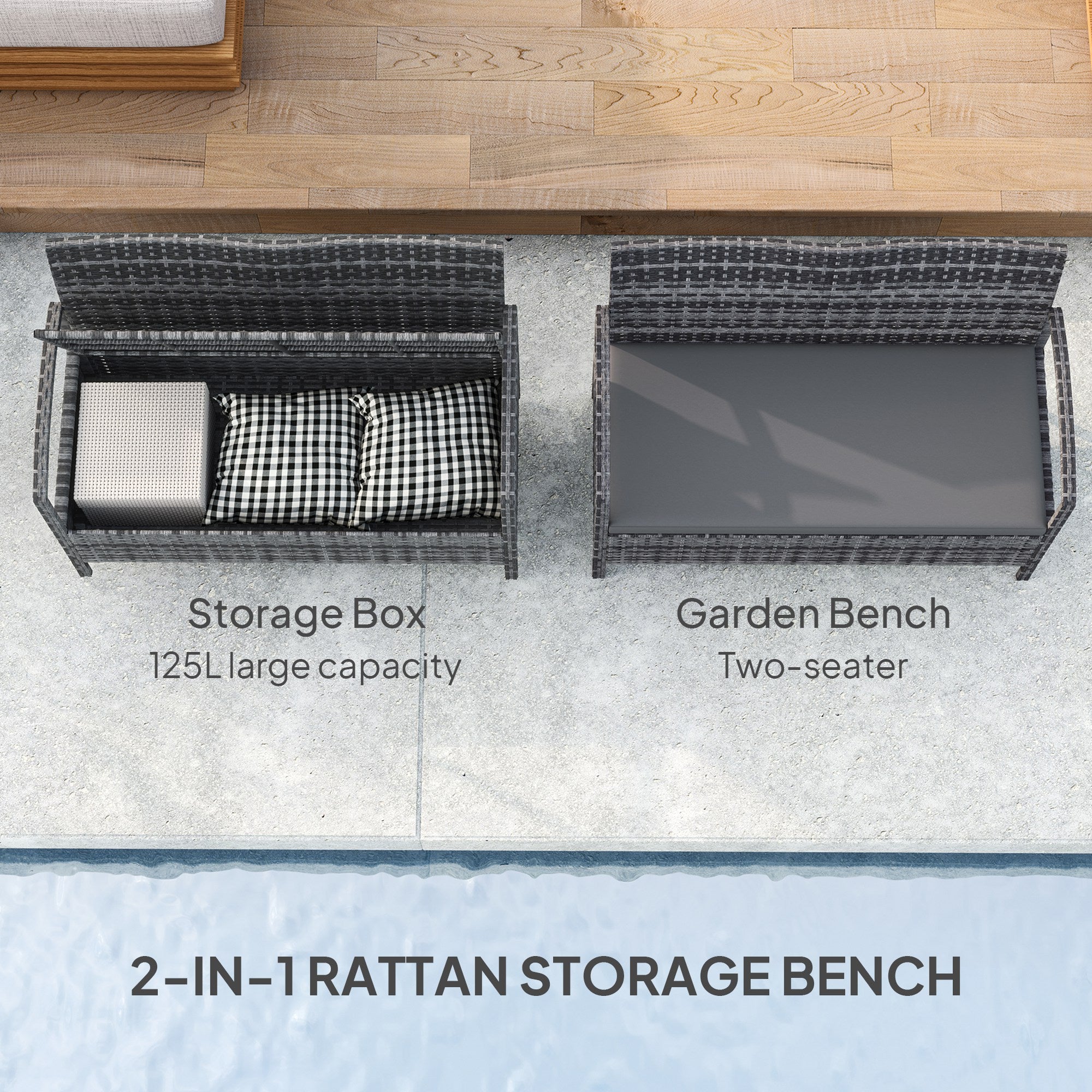 Poly Rattan 2 Seater Garden Bench with Cushion And 125L Storage - Velmora