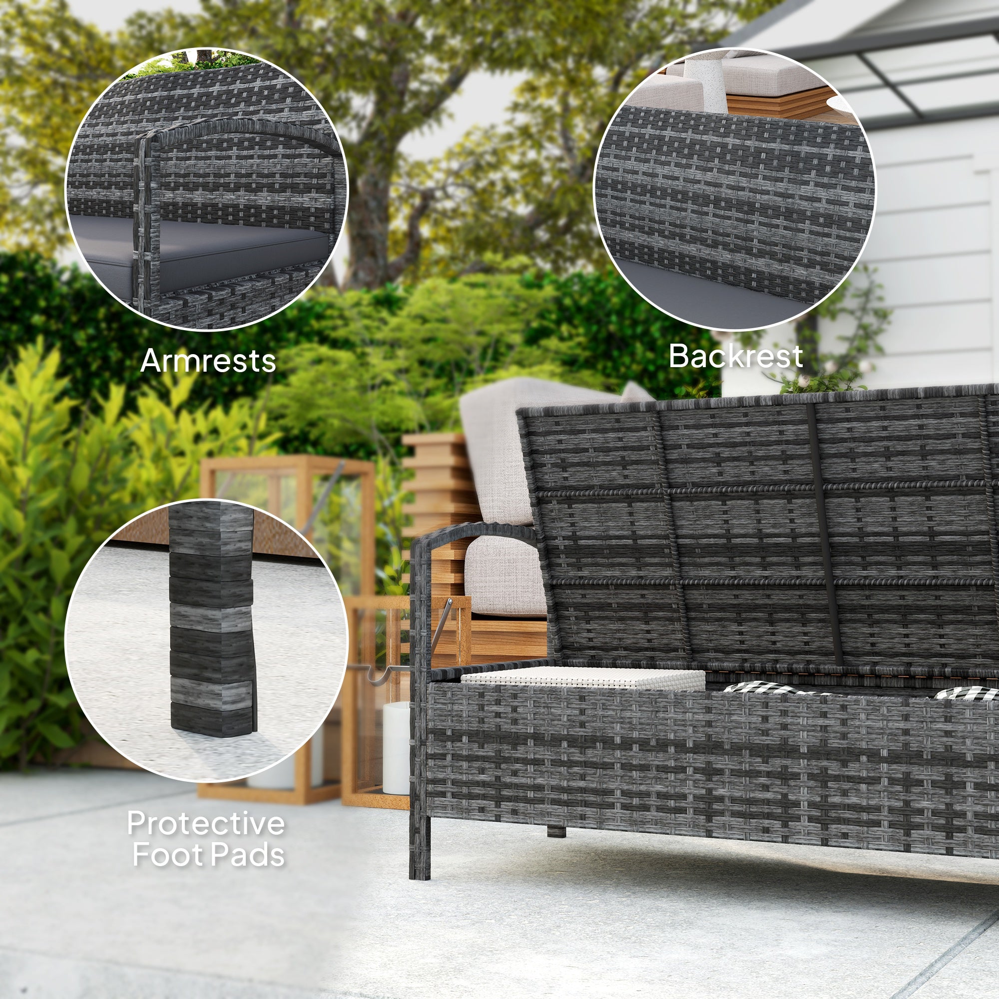 Poly Rattan 2 Seater Garden Bench with Cushion And 125L Storage - Velmora