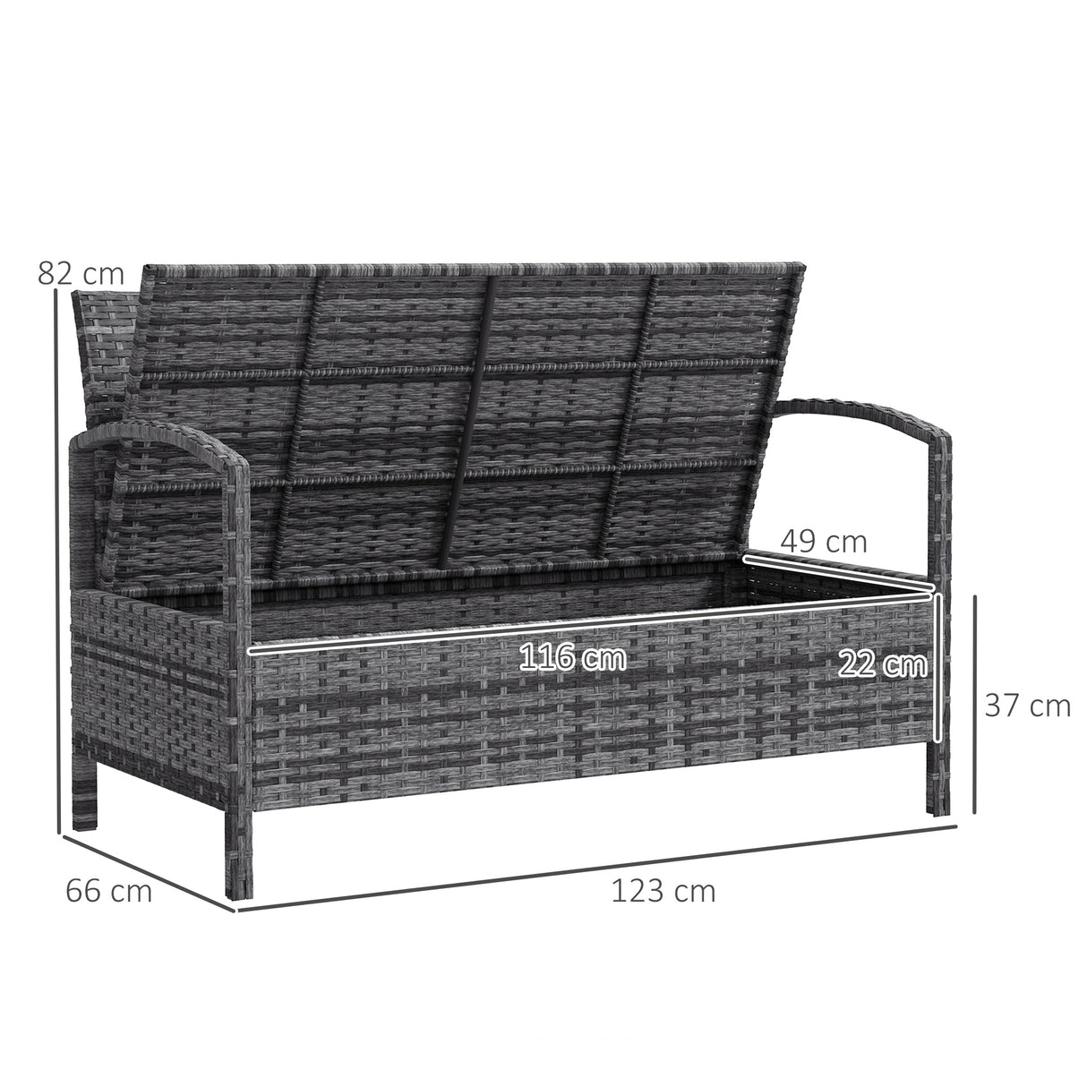 Poly Rattan 2 Seater Garden Bench with Cushion And 125L Storage - Velmora