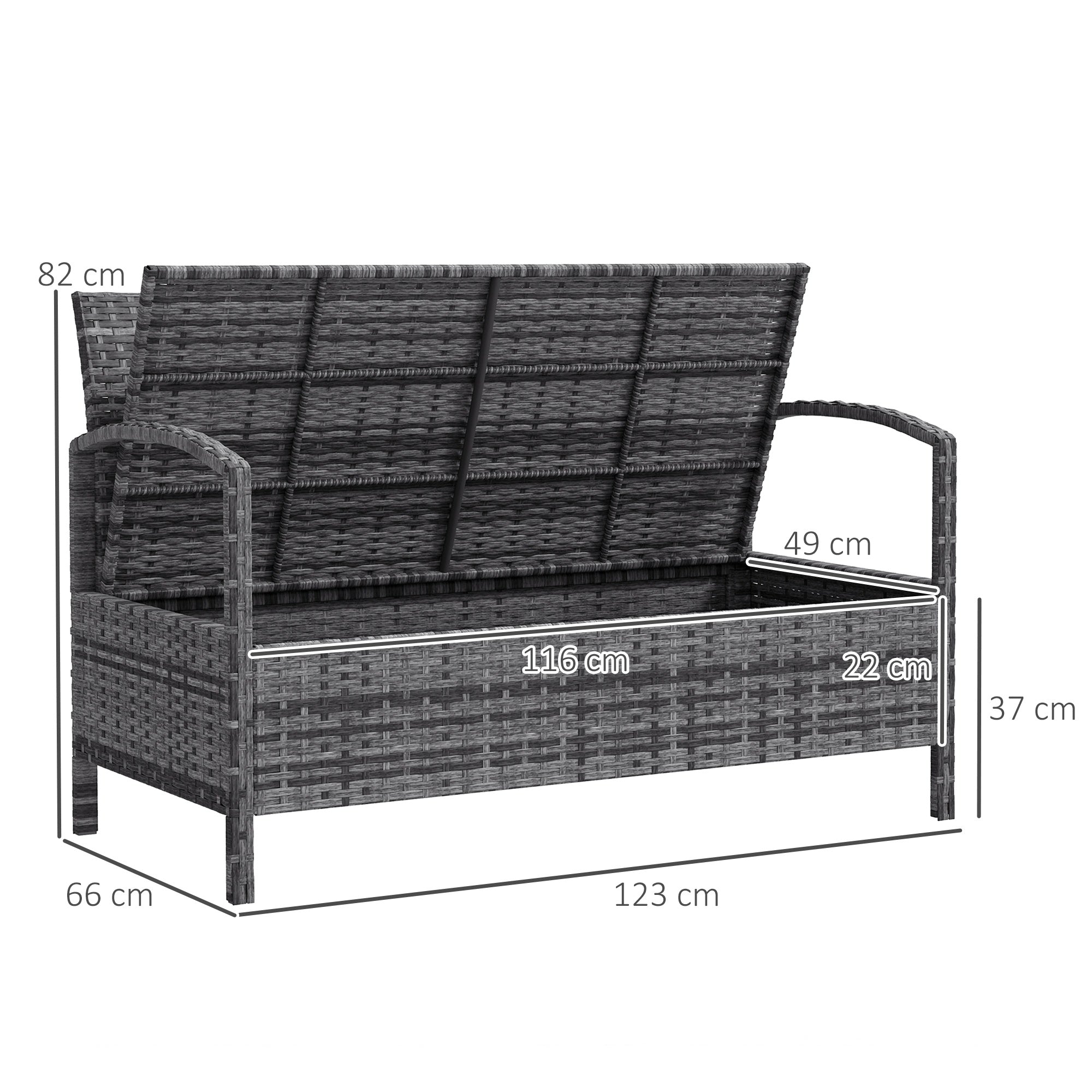 Poly Rattan 2 Seater Garden Bench with Cushion And 125L Storage - Velmora