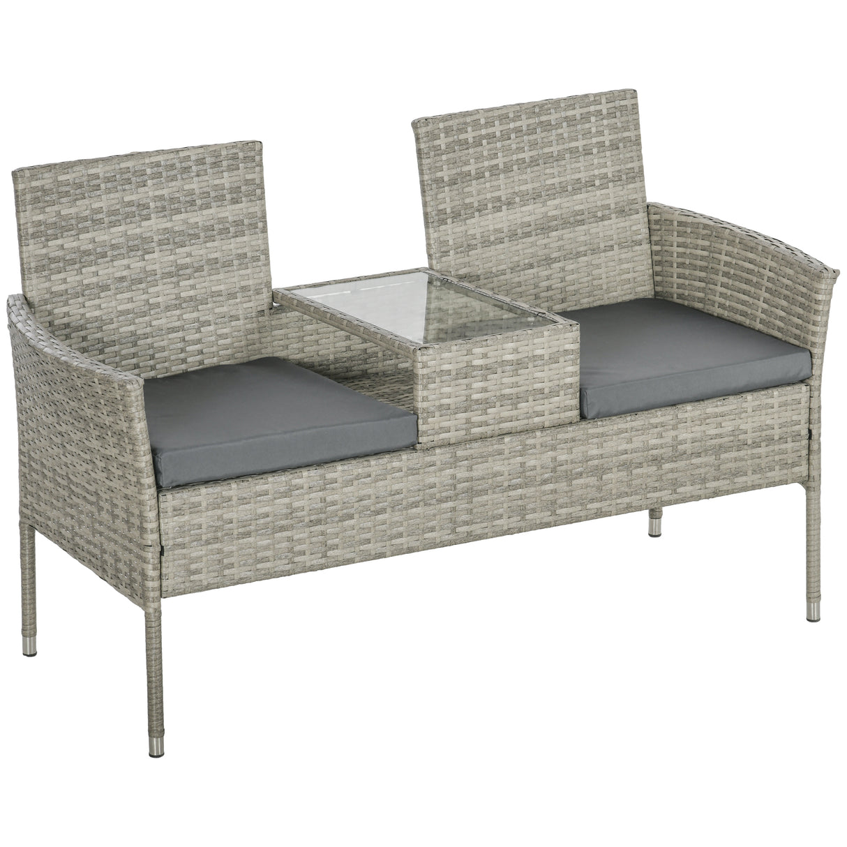 Poly Rattan 2 Seater Garden Chair With Middle Table - Velmora