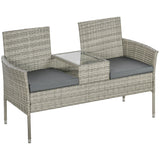 Poly Rattan 2 Seater Garden Chair With Middle Table - Velmora