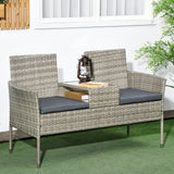 Poly Rattan 2 Seater Garden Chair With Middle Table - Velmora