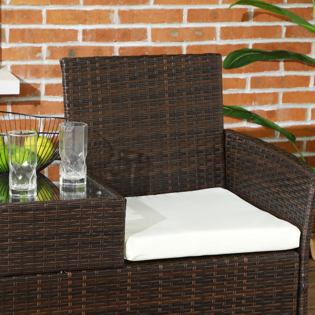 Poly Rattan 2 Seater Garden Chair With Middle Table - Velmora