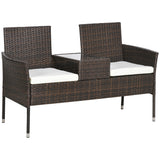 Poly Rattan 2 Seater Garden Chair With Middle Table - Velmora