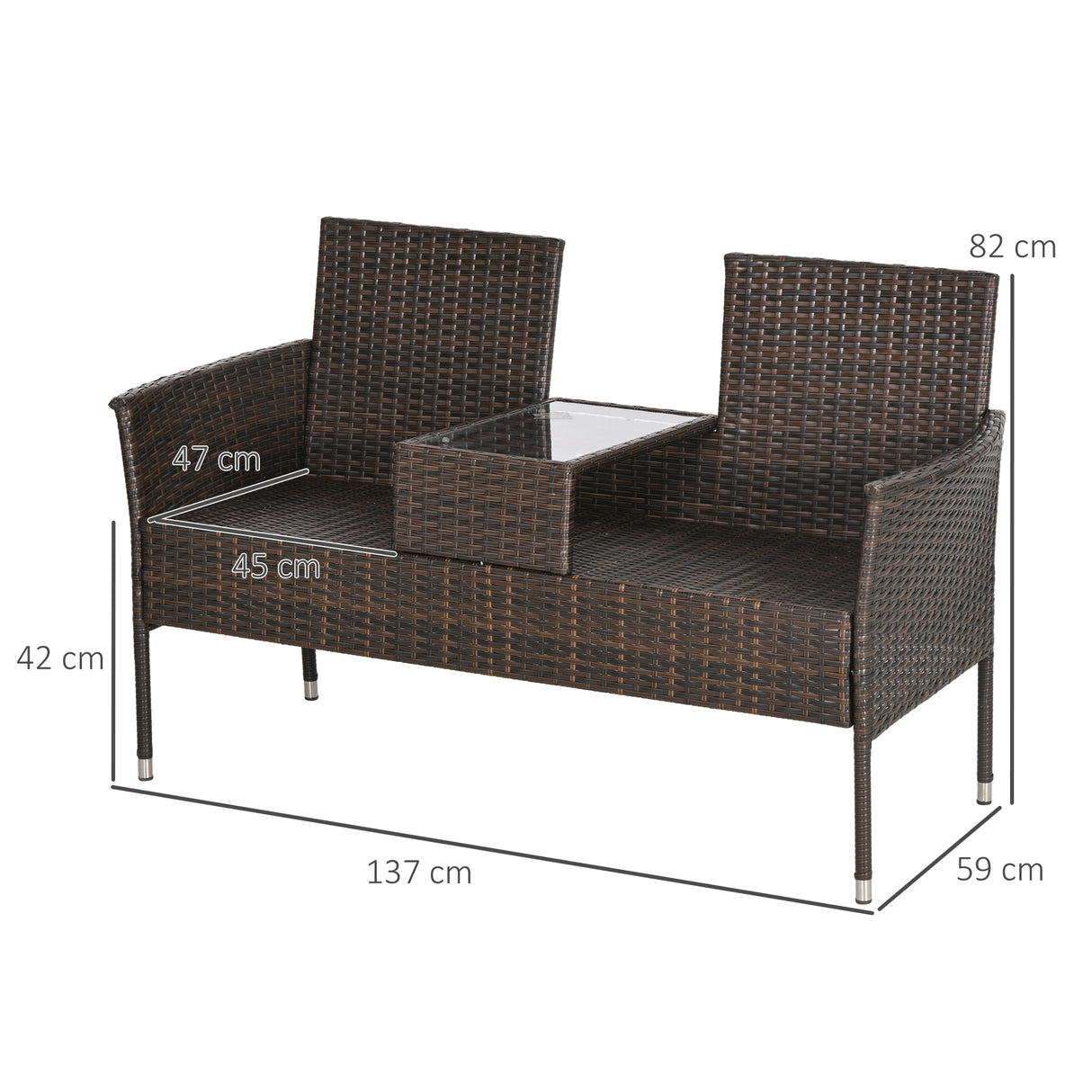 Poly Rattan 2 Seater Garden Chair With Middle Table - Velmora