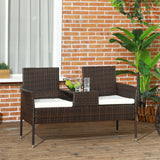Poly Rattan 2 Seater Garden Chair With Middle Table - Velmora