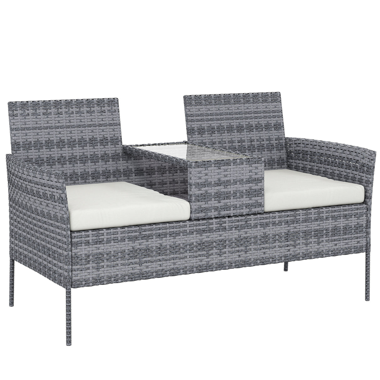 Poly Rattan 2 Seater Garden Chair With Middle Table - Velmora
