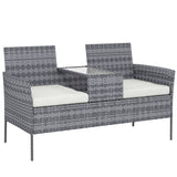 Poly Rattan 2 Seater Garden Chair With Middle Table - Velmora