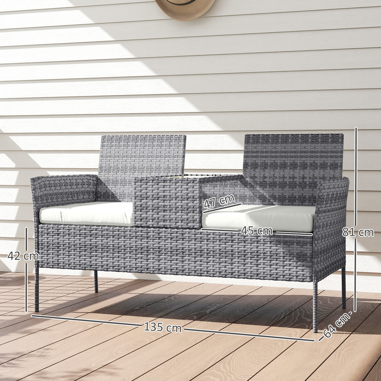 Poly Rattan 2 Seater Garden Chair With Middle Table - Velmora