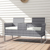 Poly Rattan 2 Seater Garden Chair With Middle Table - Velmora