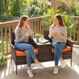 Poly Rattan 2 Seater Garden Chair With Middle Table - Velmora