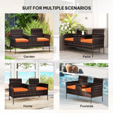 Poly Rattan 2 Seater Garden Chair With Middle Table - Velmora
