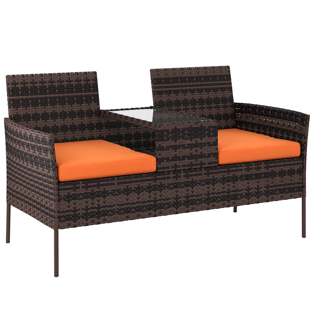 Poly Rattan 2 Seater Garden Chair With Middle Table - Velmora