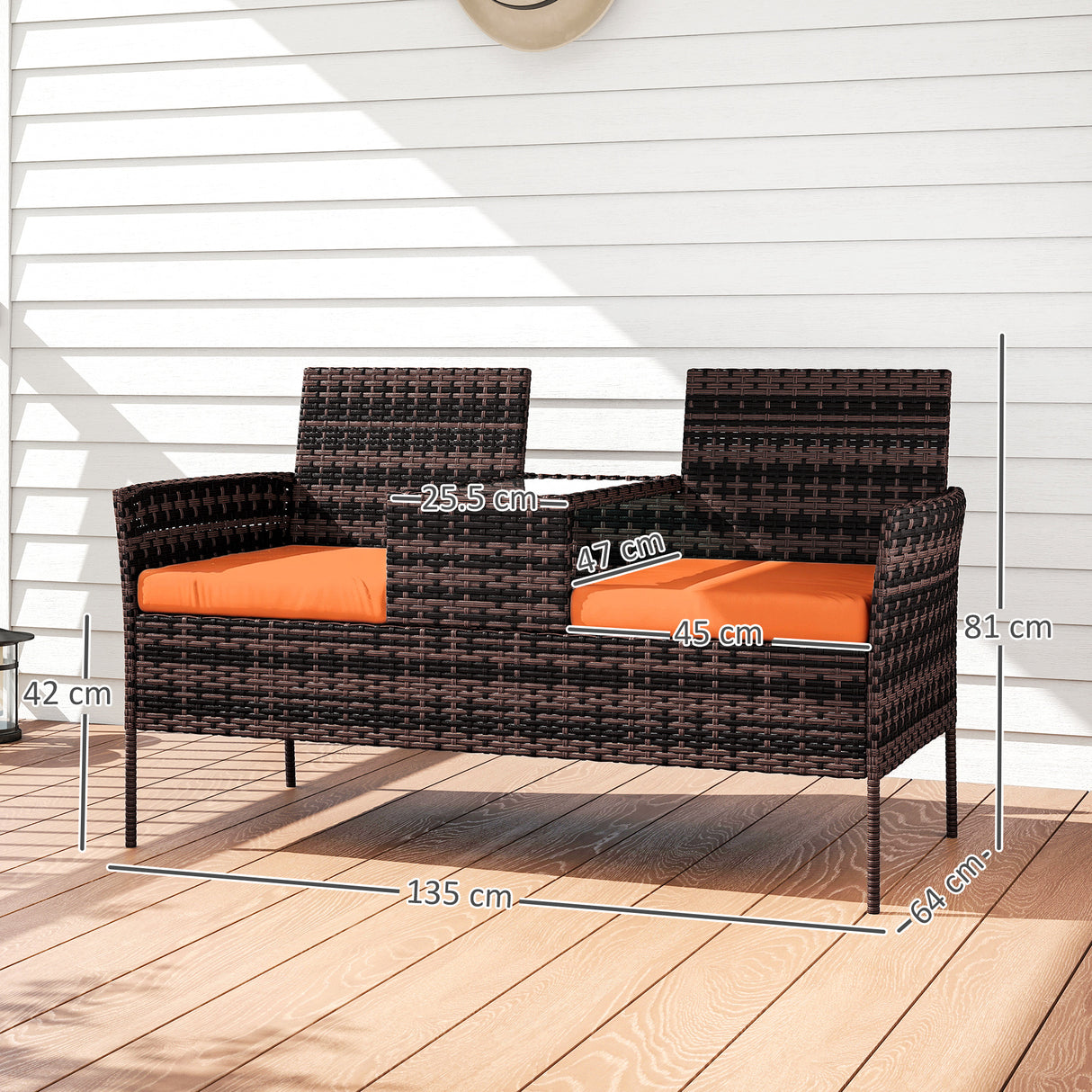 Poly Rattan 2 Seater Garden Chair With Middle Table - Velmora