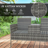 Poly Rattan 2 Seater Garden Chair With Middle Table - Velmora