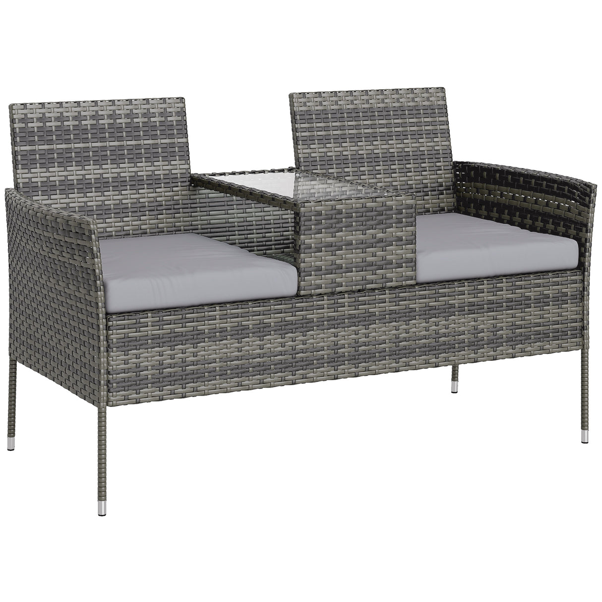 Poly Rattan 2 Seater Garden Chair With Middle Table - Velmora