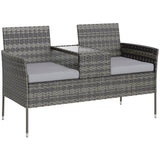 Poly Rattan 2 Seater Garden Chair With Middle Table - Velmora