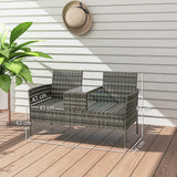 Poly Rattan 2 Seater Garden Chair With Middle Table - Velmora