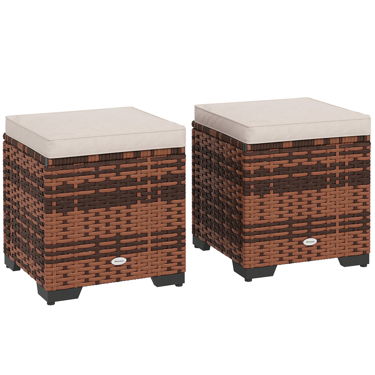 Poly Rattan Storage Ottoman in Set of 2 Outdoor Footstool - Velmora