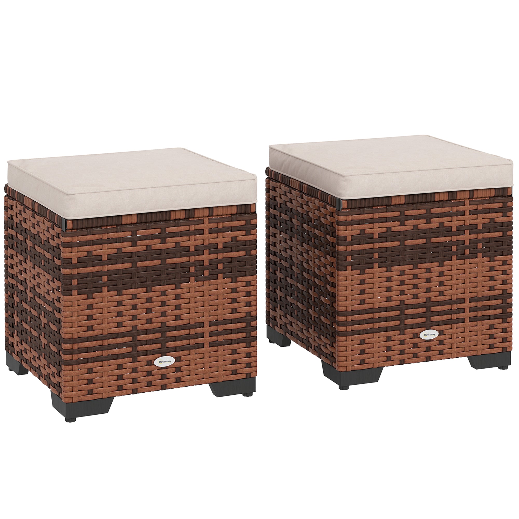 Poly Rattan Storage Ottoman in Set of 2 Outdoor Footstool - Velmora