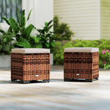 Poly Rattan Storage Ottoman in Set of 2 Outdoor Footstool - Velmora