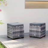 Poly Rattan Storage Ottoman in Set of 2 Outdoor Footstool - Velmora