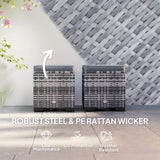 Poly Rattan Storage Ottoman in Set of 2 Outdoor Footstool - Velmora