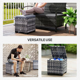 Poly Rattan Storage Ottoman in Set of 2 Outdoor Footstool - Velmora