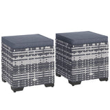 Poly Rattan Storage Ottoman in Set of 2 Outdoor Footstool - Velmora