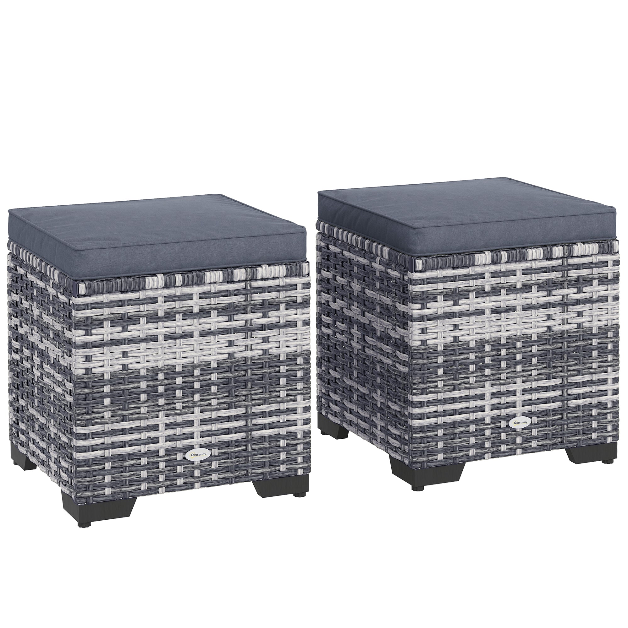 Poly Rattan Storage Ottoman in Set of 2 Outdoor Footstool - Velmora