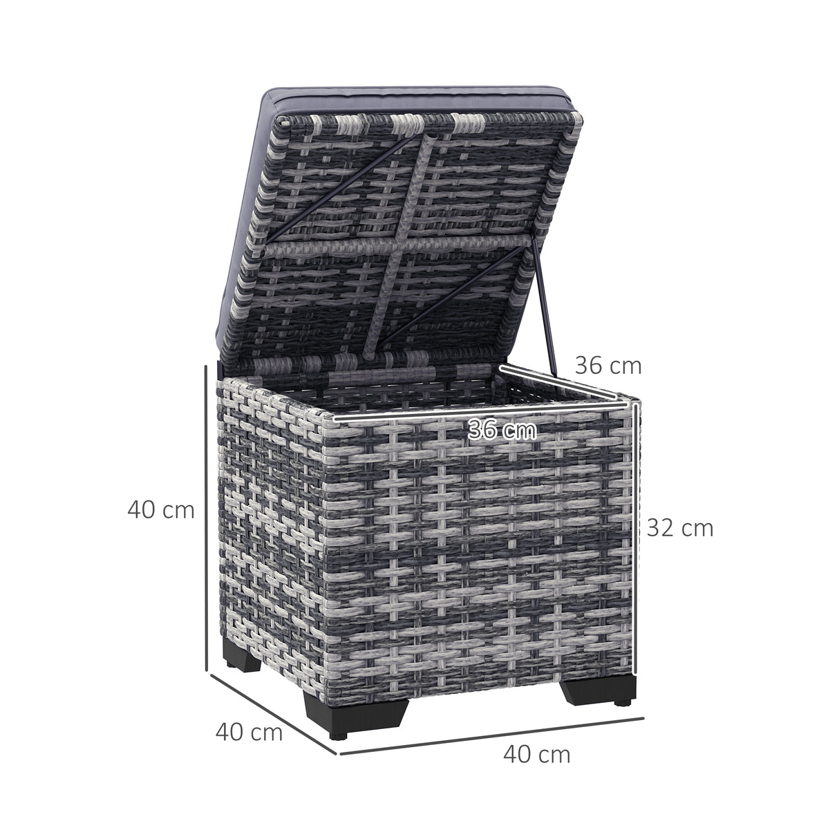 Poly Rattan Storage Ottoman in Set of 2 Outdoor Footstool - Velmora
