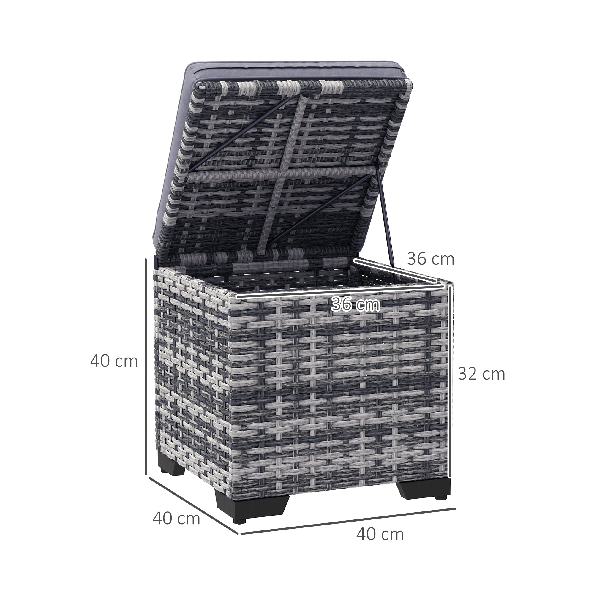 Poly Rattan Storage Ottoman in Set of 2 Outdoor Footstool - Velmora