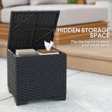 Poly Rattan Storage Ottoman in Set of 2 Outdoor Footstool - Velmora