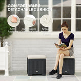 Poly Rattan Storage Ottoman in Set of 2 Outdoor Footstool - Velmora