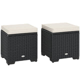 Poly Rattan Storage Ottoman in Set of 2 Outdoor Footstool - Velmora