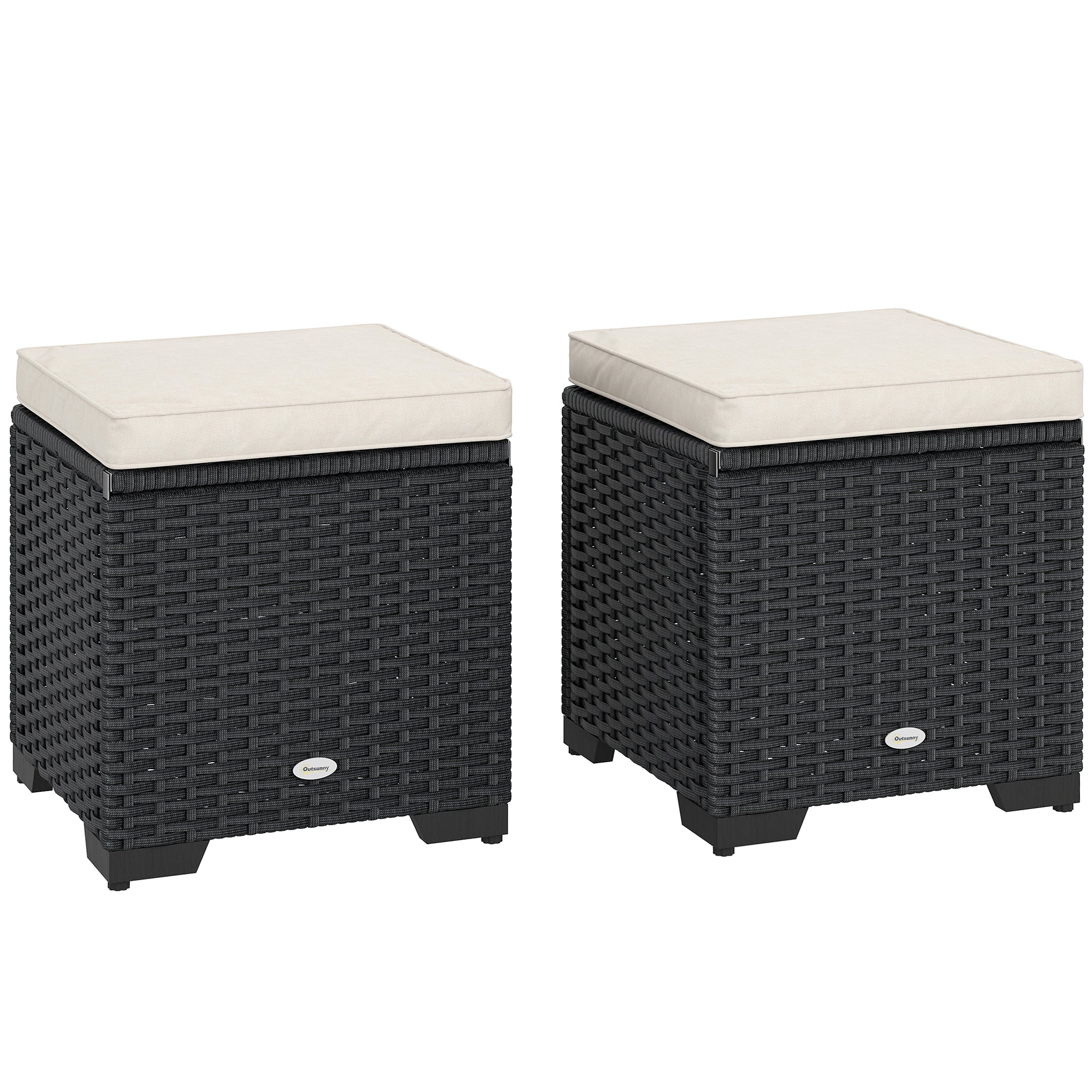 Poly Rattan Storage Ottoman in Set of 2 Outdoor Footstool - Velmora
