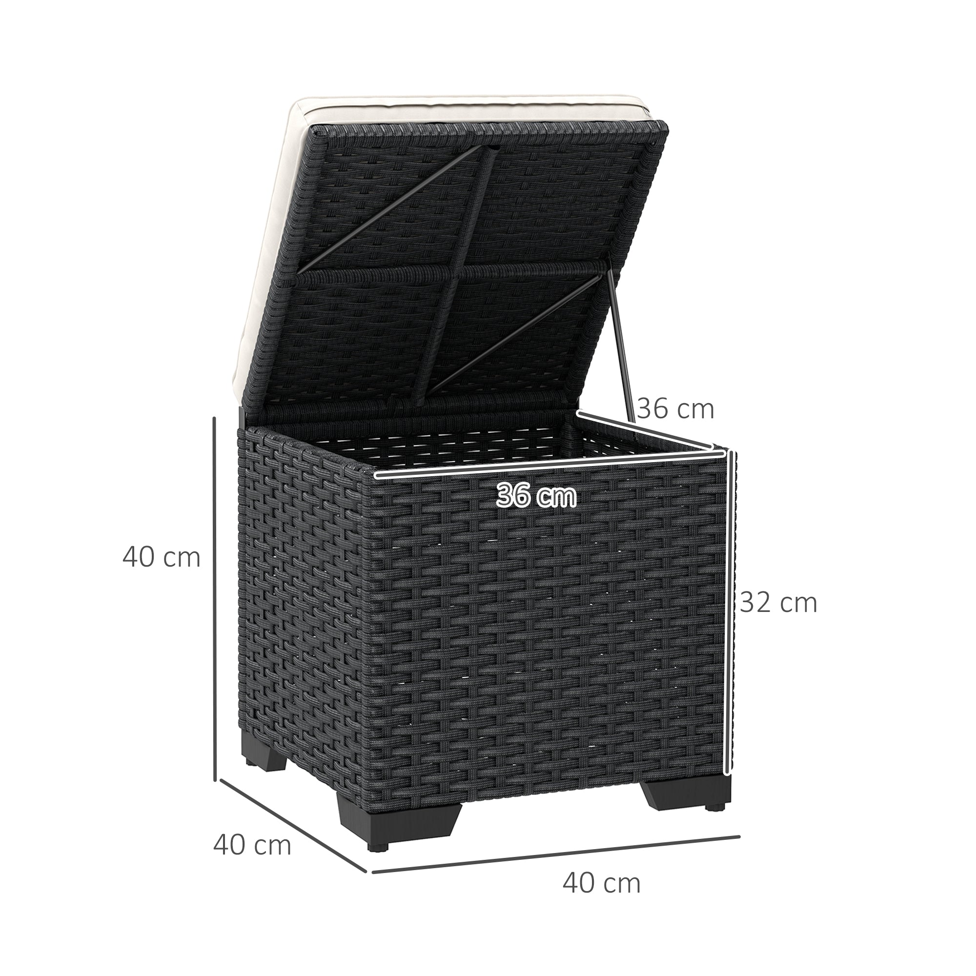 Poly Rattan Storage Ottoman in Set of 2 Outdoor Footstool - Velmora