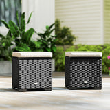 Poly Rattan Storage Ottoman in Set of 2 Outdoor Footstool - Velmora