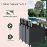 Poly Rattan 10 Seater Garden Dining Set With Glass Top Table and Cushions - Velmora