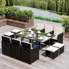 Poly Rattan 10 Seater Garden Dining Set With Glass Top Table and Cushions - Velmora