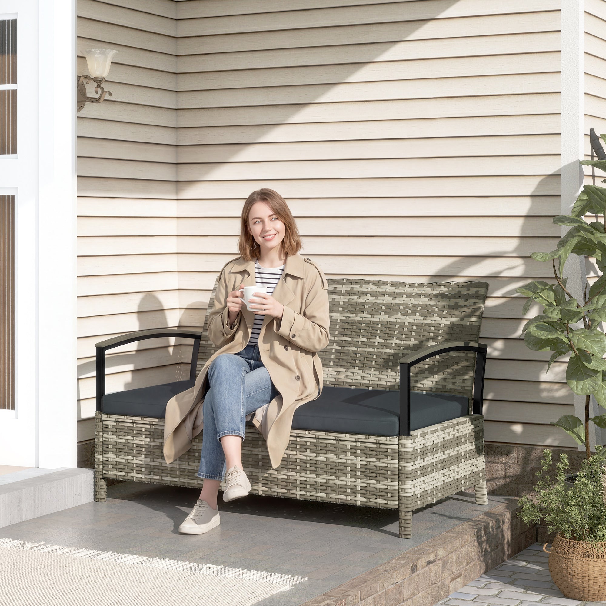 Poly Rattan 125L Storage 2 Seater Garden Bench - Velmora