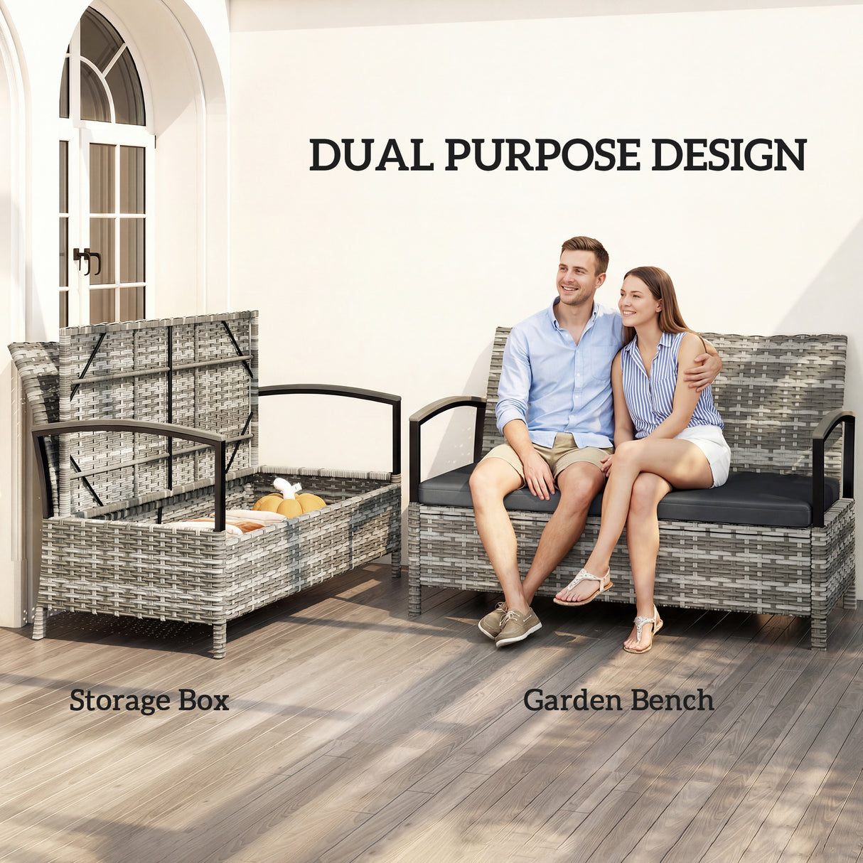 Poly Rattan 125L Storage 2 Seater Garden Bench - Velmora