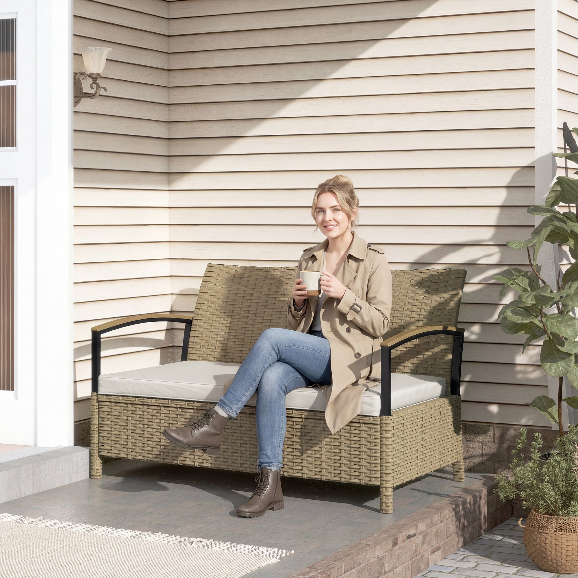 Poly Rattan 125L Storage 2 Seater Garden Bench - Velmora