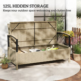 Poly Rattan 125L Storage 2 Seater Garden Bench - Velmora