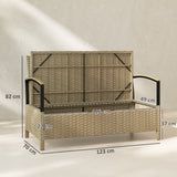 Poly Rattan 125L Storage 2 Seater Garden Bench - Velmora