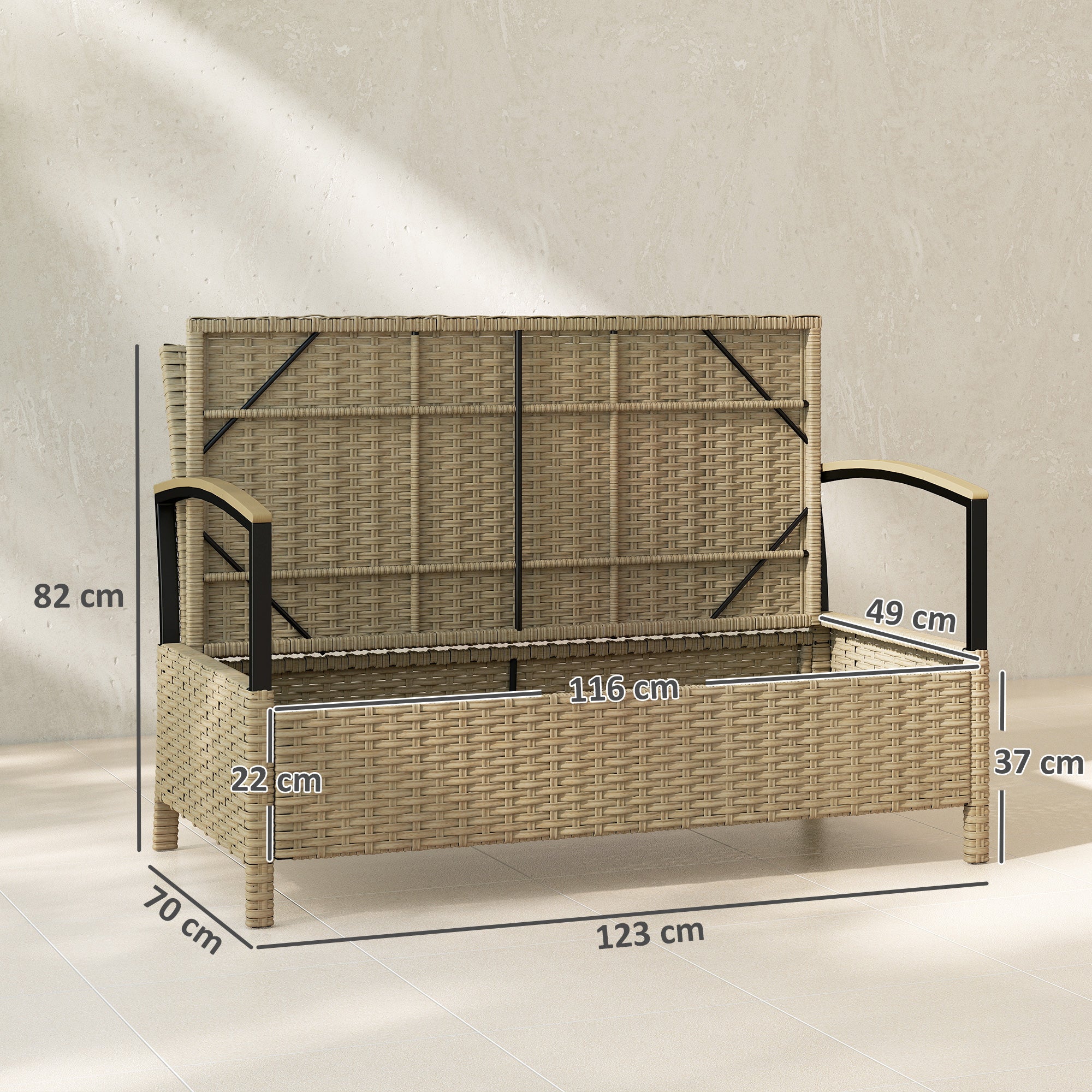 Poly Rattan 125L Storage 2 Seater Garden Bench - Velmora